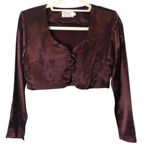 Vintage Y2k CDC Satin Cardigan Shrug Women's size 4 Burgundy Button Up Cropped